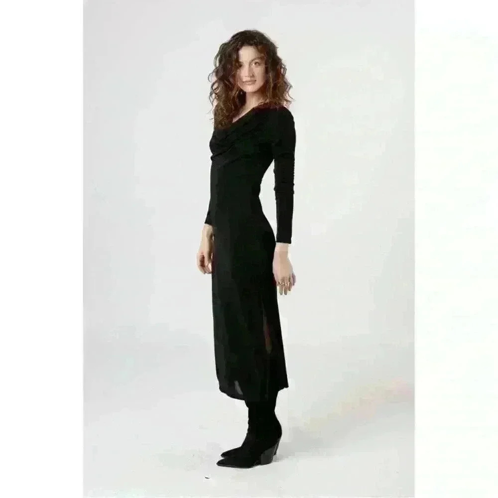 Band of the Free (Gypsy) Annabelle Black Cowl Neck Midi Dress
